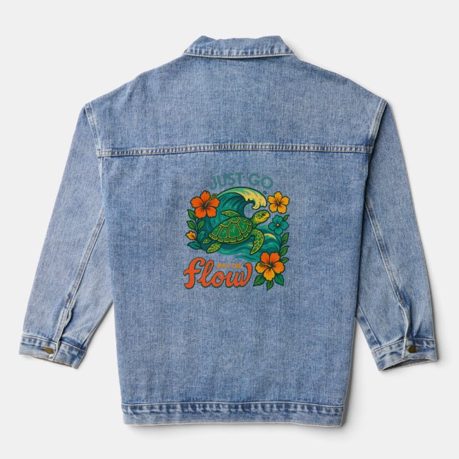 Retro Funny Turtle Shell Yeah Its Summer Denim Jacket (Back)