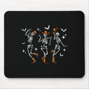 Retro Funny Western Dancing Skeleton Halloween Cow Mouse Pad