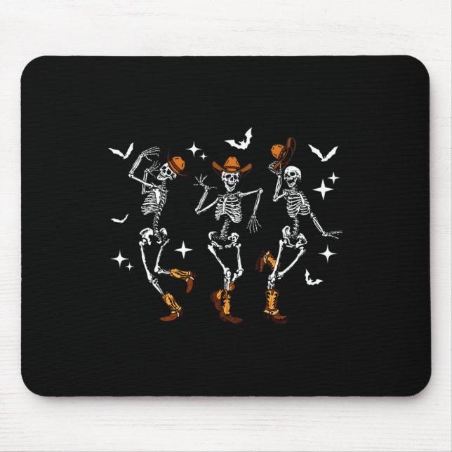 Retro Funny Western Dancing Skeleton Halloween Cow Mouse Pad (Front)