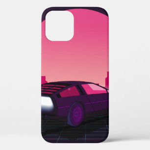 Retro future. 80s style sci-fi background with sup iPhone 12 case