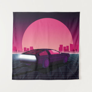 Retro future. 80s style sci-fi background with sup tapestry