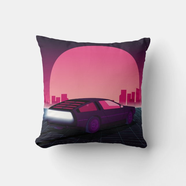 Retro future. 80s style sci-fi background with sup throw pillow (Front)