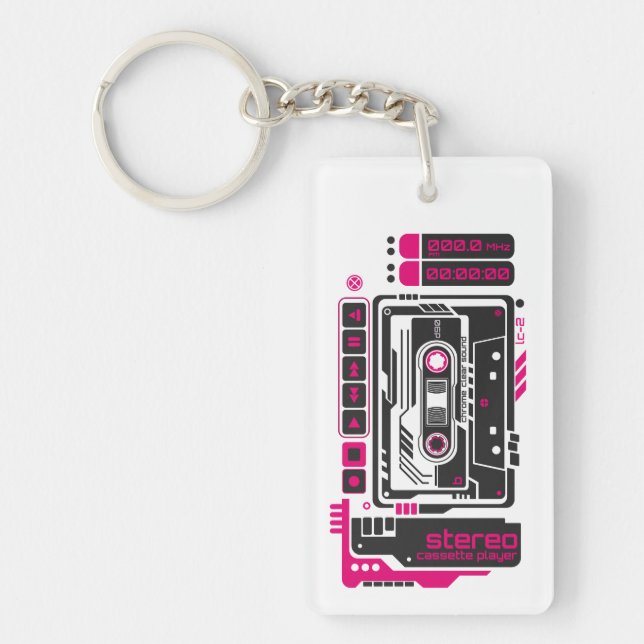 Retro Future Cassette Player Keychain (Front)