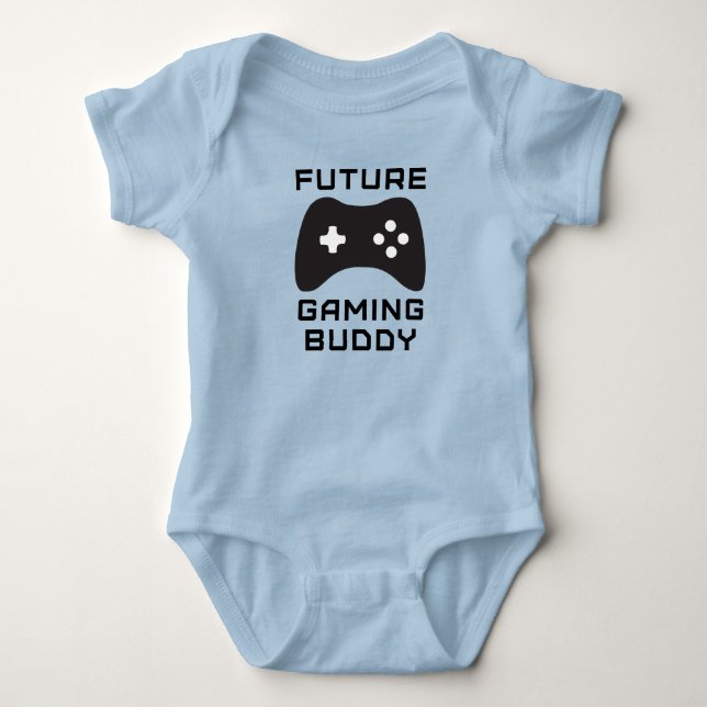 Retro Future Gaming Buddy Blue Bodysuit Baby Gift  (Front)