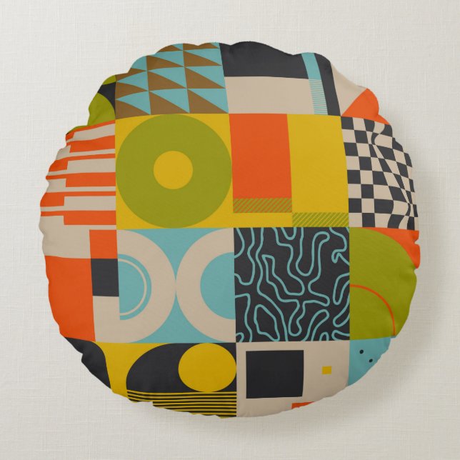 Retro future inspired artwork of abstract symbols  round pillow (Front)