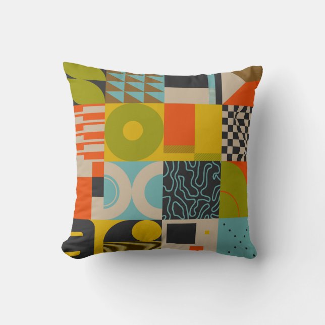 Retro future inspired artwork of abstract symbols  throw pillow (Front)