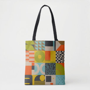 Retro future inspired artwork of abstract symbols tote bag