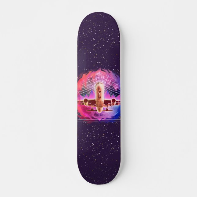 Retro Futurism Airplane Synth Wave 80s Cosmic     Skateboard (Front)