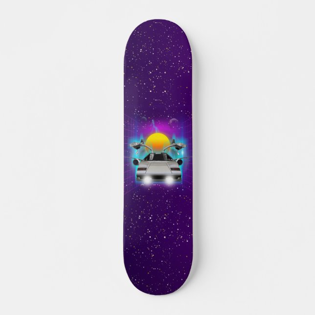 Retro Futurism Flying Car Spaceship Synth Wave  Skateboard (Front)