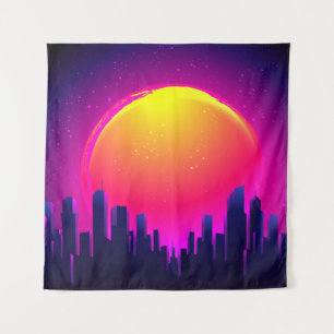Retro Futurism. futuristic synth wave illustration Tapestry