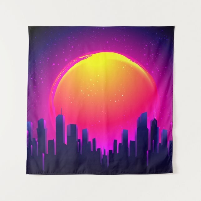 Retro Futurism. futuristic synth wave illustration Tapestry (Front)
