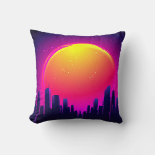 Retro Futurism. futuristic synth wave illustration Throw Pillow
