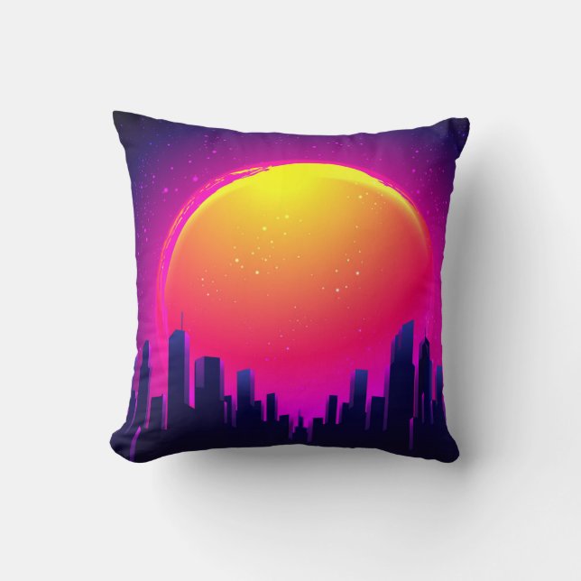 Retro Futurism. futuristic synth wave illustration Throw Pillow (Front)