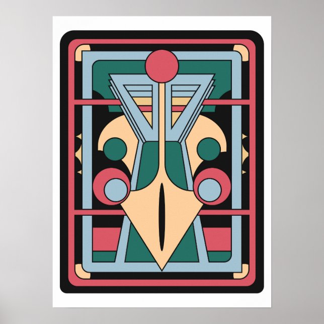 Retro Futurist Art Deco Geometric Peacock Poster (Front)