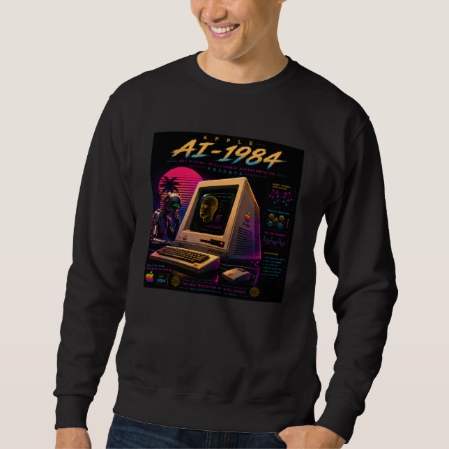 Retro Futuristic AI Robot Computer Vaporwave Neon Sweatshirt (Front)
