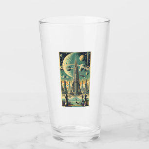 Retro Futuristic Alien City Postcard Art Glass