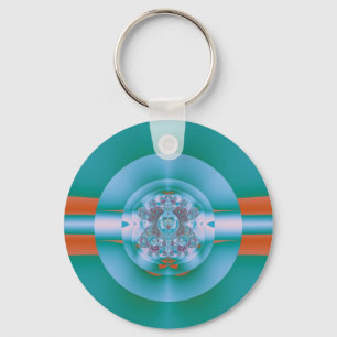 Retro Futuristic Aqua Coral Abstract Art Keychain