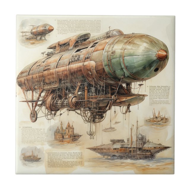 Retro Futuristic Brass Airship Engineering Tile (Front)