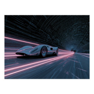 Retro Futuristic Car Racing Neon Grid Poster