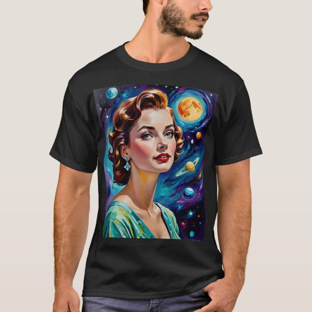 Retro Futuristic Cosmic Beauty Art Tee (Front)