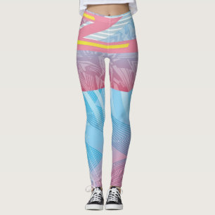 Retro Futuristic Geometric Vibrant 80s Leggings 