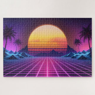  Retro  Futuristic landscape 1980s style Jigsaw Puzzle