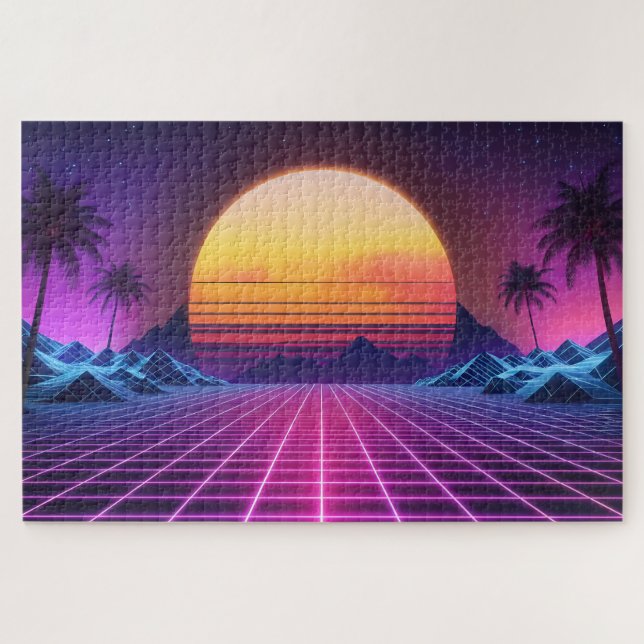  Retro  Futuristic landscape 1980s style Jigsaw Puzzle (Horizontal)