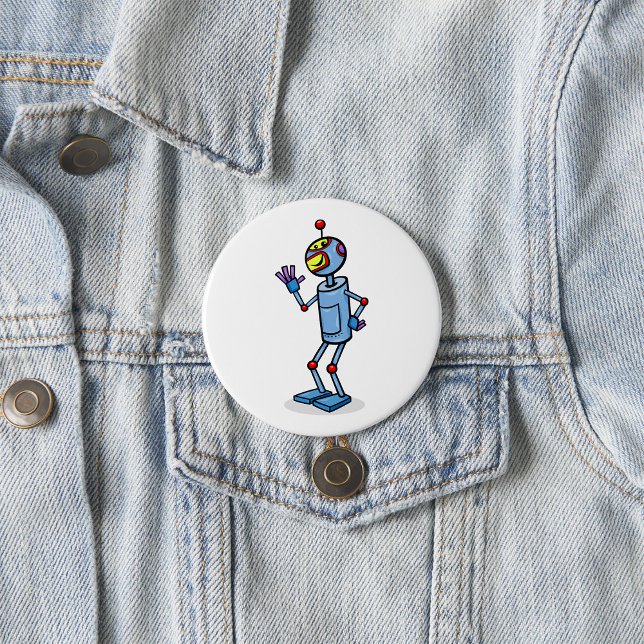 Retro Futuristic Robot Character Waving 3 Inch Round Button (Creator Uploaded)