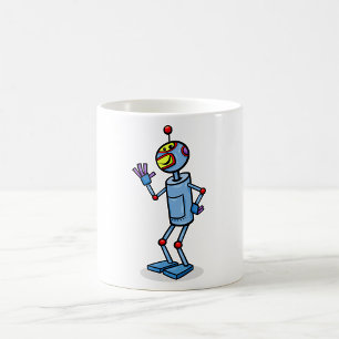 Retro Futuristic Robot Character Waving Coffee Mug
