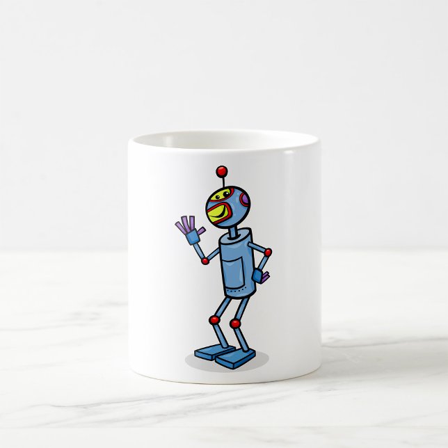 Retro Futuristic Robot Character Waving Coffee Mug (Creator Uploaded)