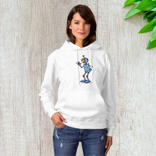 Retro Futuristic Robot Character Waving Hoodie