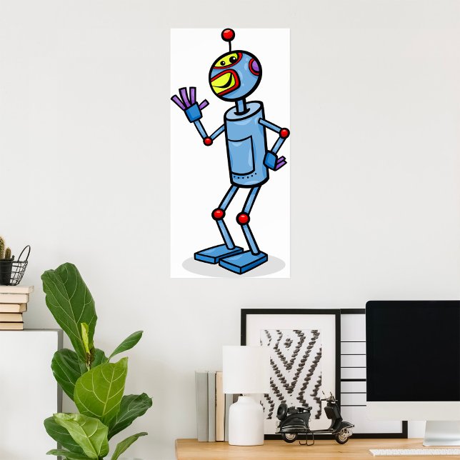 Retro Futuristic Robot Character Waving Poster (Creator Uploaded)