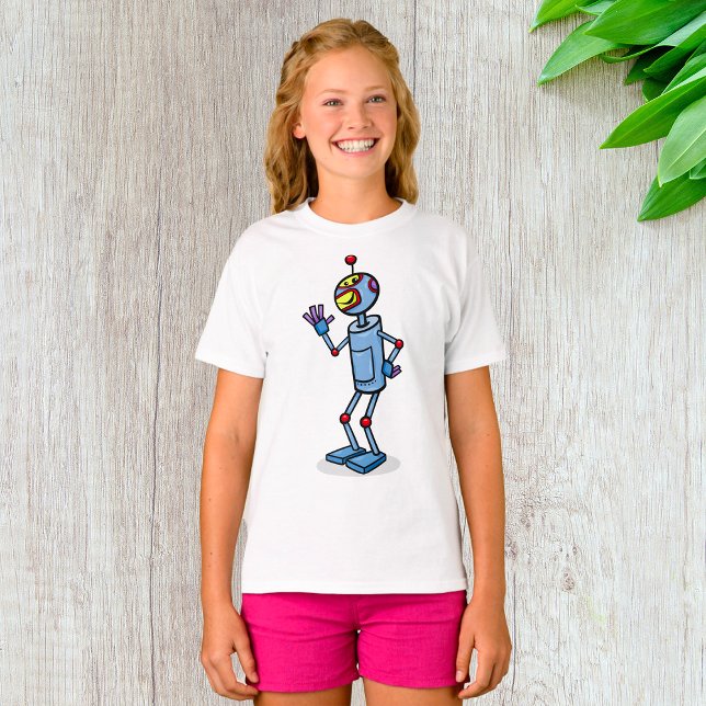 Retro Futuristic Robot Character Waving T-Shirt (Creator Uploaded)
