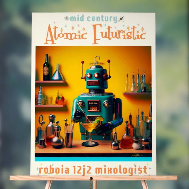 Retro Futuristic Robot ROBIA 12J2 Mixologist Acrylic Sign (Neutral)