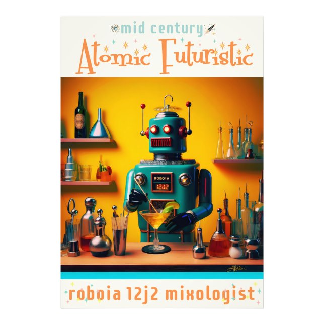 Retro Futuristic Robot ROBIA 12J2 Mixologist Photo Print (Front)