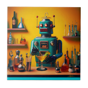 Retro Futuristic Robot ROBIA 12J2 Mixologist Tile