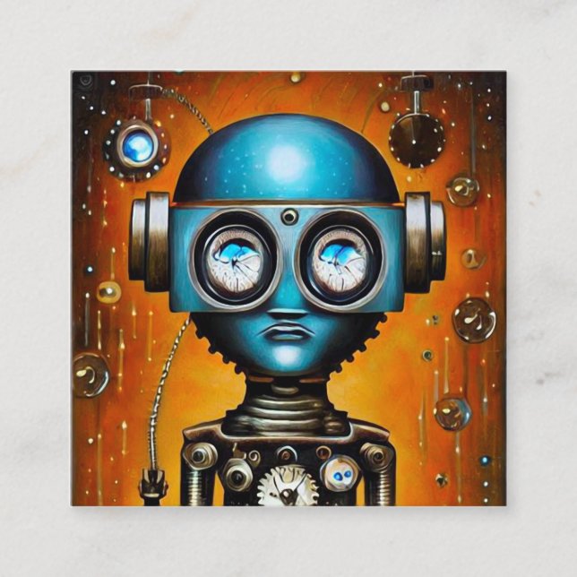 Retro Futuristic Robot Square Business Card (Front)