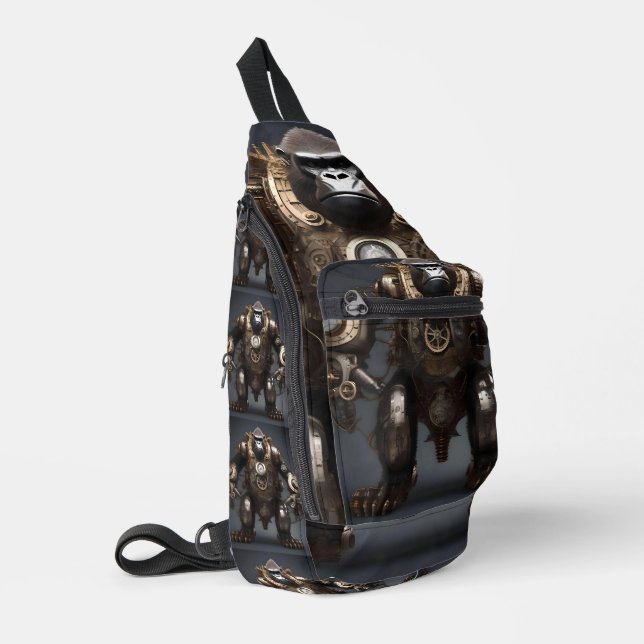 Retro Futuristic Steampunk Gorilla, Sling Bag (Left Corner)