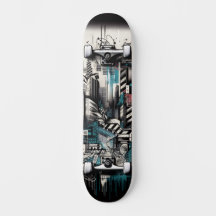 Retro-Futuristic Tech Street Art Skateboard 2