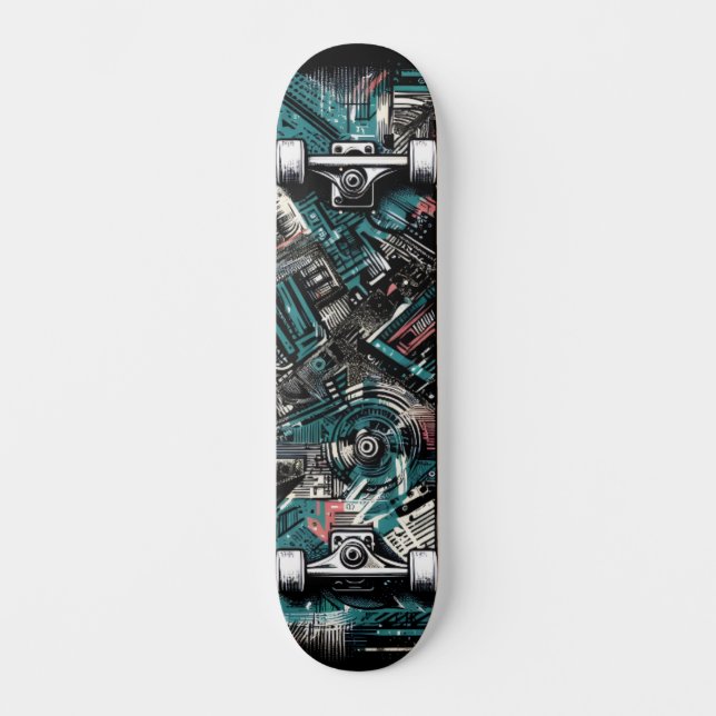 Retro-Futuristic Tech Street Art Skateboard 24 (Front)