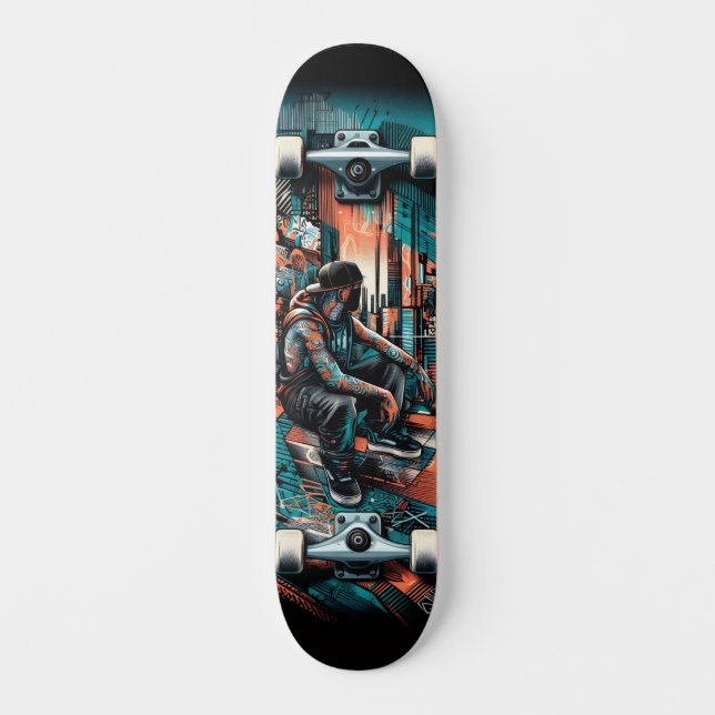 Retro-Futuristic Tech Street Art Skateboard 25 (Front)
