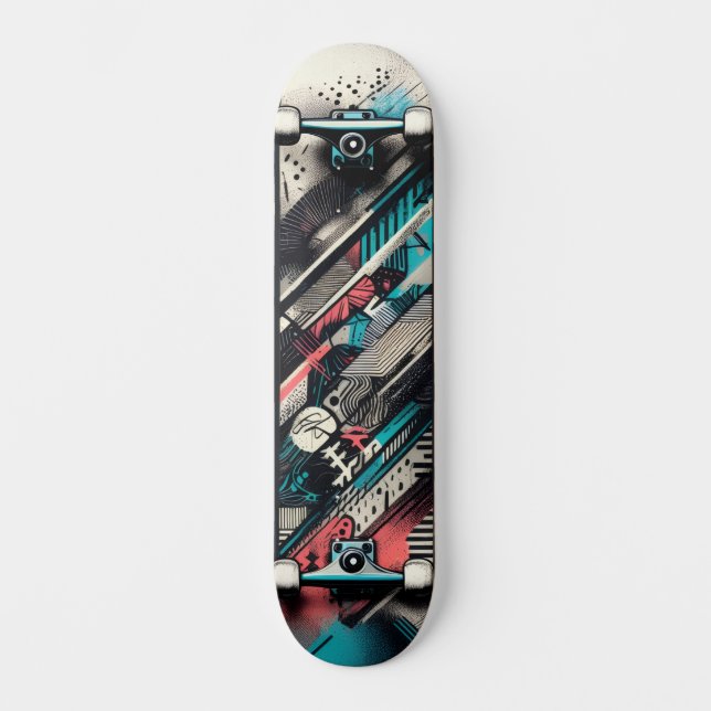 Retro-Futuristic Tech Street Art Skateboard 31 (Front)
