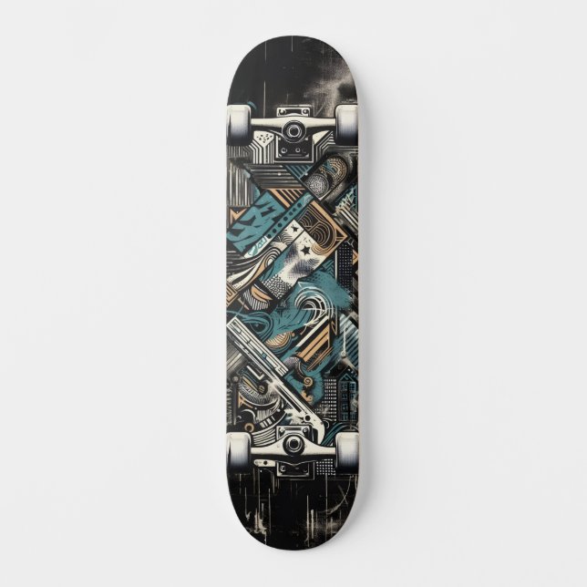Retro-Futuristic Tech Street Art Skateboard 35 (Front)