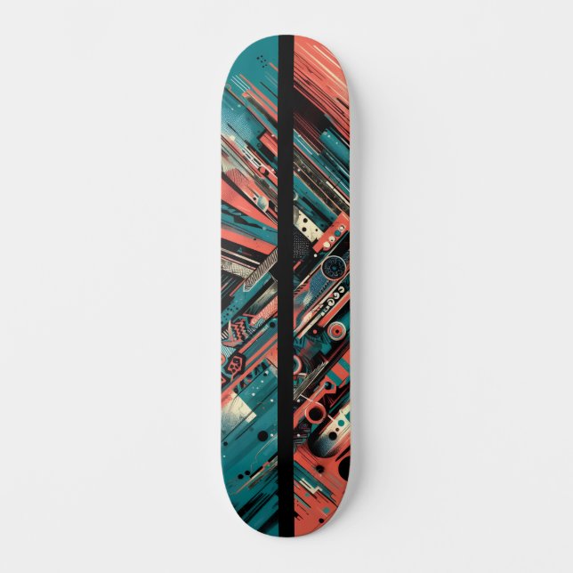 Retro-Futuristic Tech Street Art Skateboard 38 (Front)