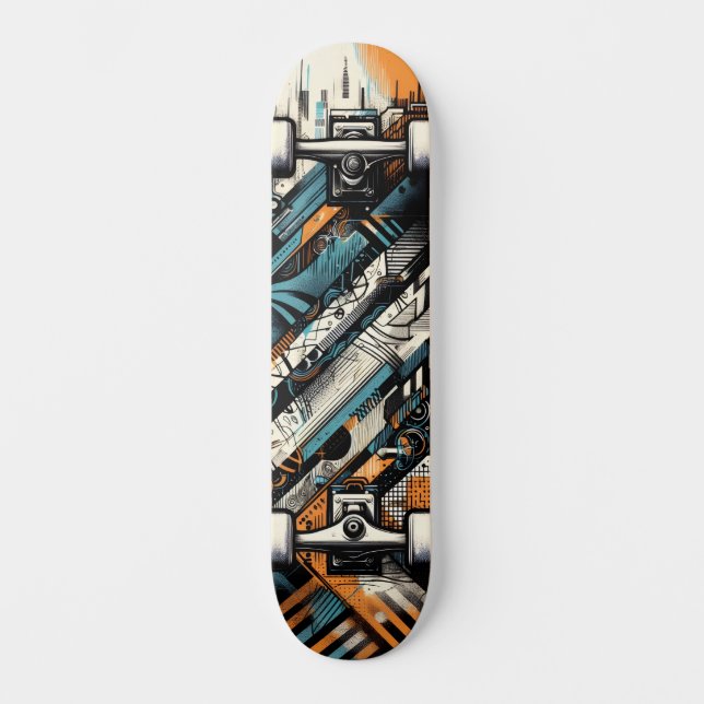 Retro-Futuristic Tech Street Art Skateboard 4 (Front)