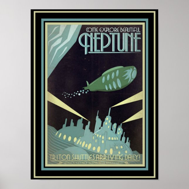 Retro Futuristic Travel Neptune Poster 12 x 16 (Front)