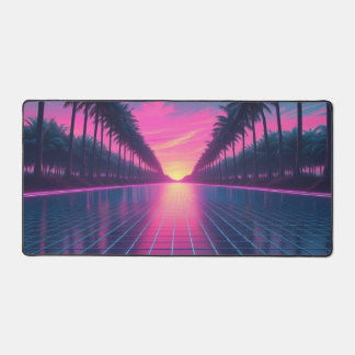 Retro-Futuristic Vaporwave Desk Mat with Neon Palm