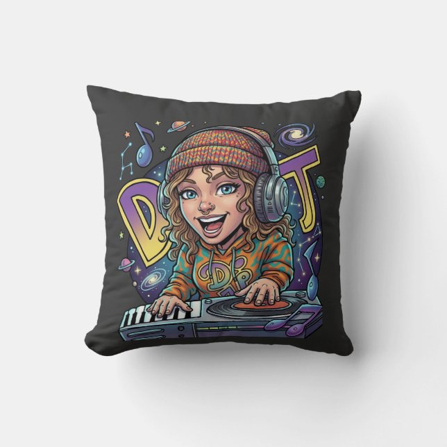 Retro Galaxy DJ Throw Pillow (Front)