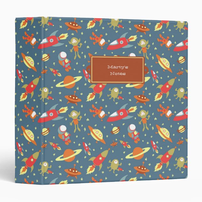 Retro Galaxy Outer Space Rockets & Astronauts Binder (Front/Spine)