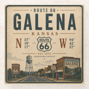 Retro Galena Route 66 Barware Glass Coaster